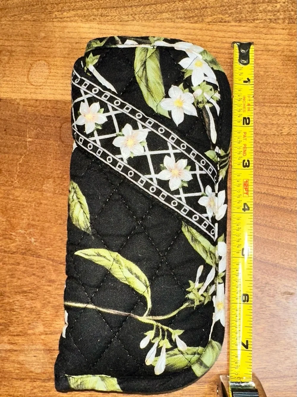 Vera Bradley Black Floral Quilted Eyeglass Case with Green Leaves